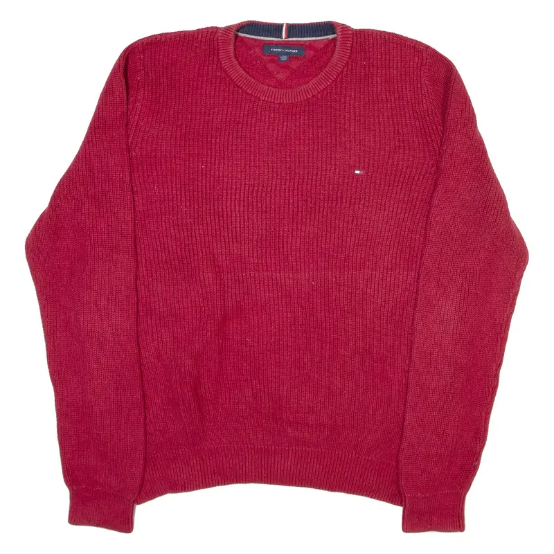 TOMMY HILFIGER Mens Jumper Red Tight Knit XL