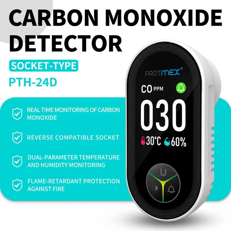 Protmex Portable Carbon Monoxide Detectors & Natural Gas Detector Plug in, Temperature Humidity Sensor Built-in, Gas & CO Mon...