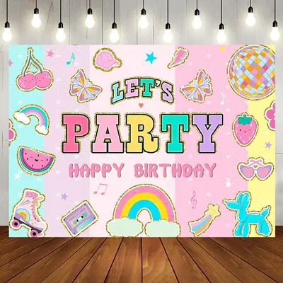 Lets Party Stripe Happy Birthday Backdrop For Girl - Aperturee