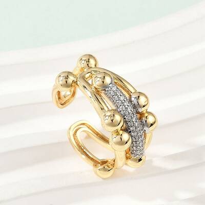 Brass Micro Pave Clear Cubic Zirconia Open Cuff Rings for Women