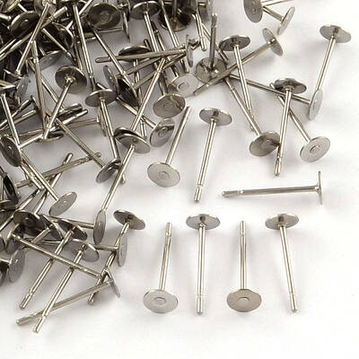 Tarnish Resistant 304 Stainless Steel Flat Round Blank Peg Stud Earring Settings