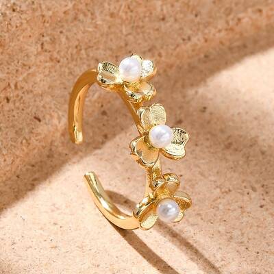Flower Brass Open Cuff Rings for Women