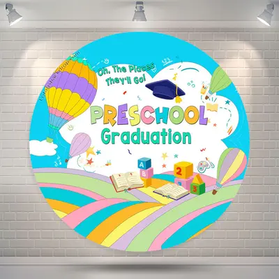 Aperturee Rainbow Hot Air Balloon Round Preschool Grad Backdrop | Grad Party Backdrop | Custom Grad Backdrop | Diy Grad Photo...