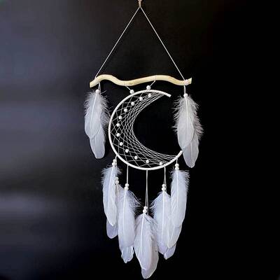 Moon Woven Net/Web with Feather Hanging Ornaments