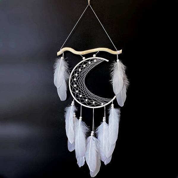 Moon Woven Net/Web with Feather Hanging Ornaments