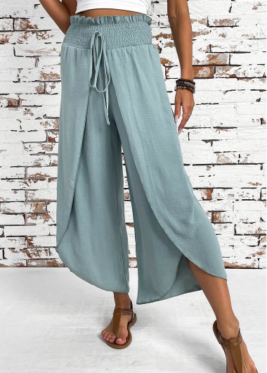 Modlily Mint Green Wide Leg Elastic Waist High Waisted Pants - M