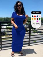 Women's Scoop Neck Bodycon Sundress, Casual Short Sleeve Long Dress, Dress in Club, Dresses for Women, Summer Dresses 2024, L...