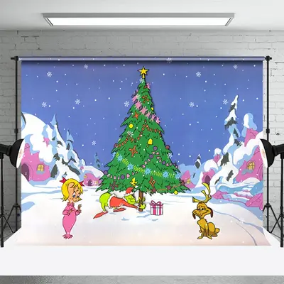 Snowy Monster Steal Xmas Tree Christmas Backdrop - Aperturee
