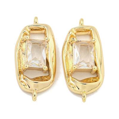 Brass Pave Rectangle Clear Glass Connector Charms