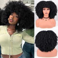 Afro Curly Wig with Bangs for Women 12 Inches Synthetic Afro Wigs about 280g/Piece Bouncy Full Machine Made Heat Resistant Bl...