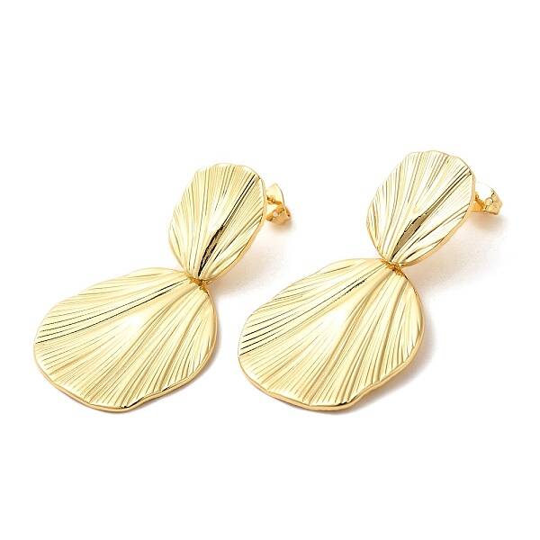 Brass Leaf Dangle Stud Earrings