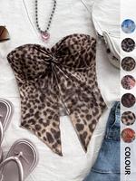 Women's Leopard Print Twist Backless Tube Top, Casual Sleeveless Strapless Top for Summer, Fashion Women's Top for Beach Holi...