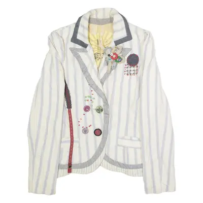 DESIGUAL Embellished Womens Blazer Jacket White Striped UK 10