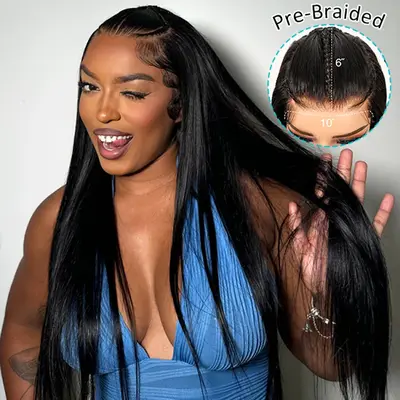 Pre-Braided Glueless Put On & Go 10x6 Parting Max Lace Frontal Wig Advance Baby Hair Pre-Everything Human Hair Braids Straigh...