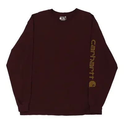 Carhartt Spellout Long Sleeve T-Shirt - Large Burgundy Cotton
