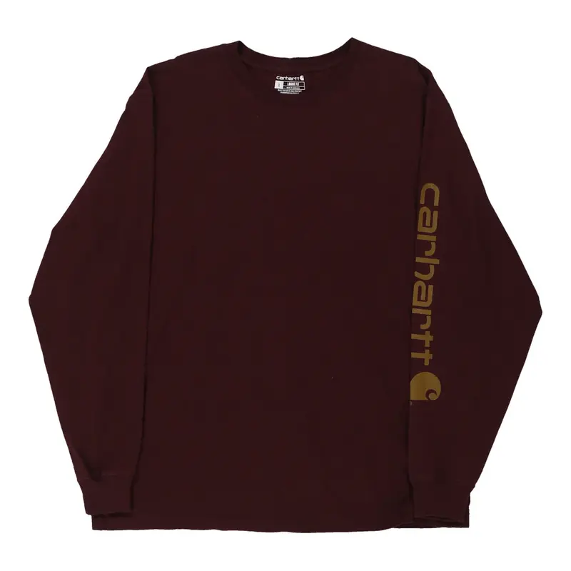 Carhartt Spellout Long Sleeve T-Shirt - Large Burgundy Cotton