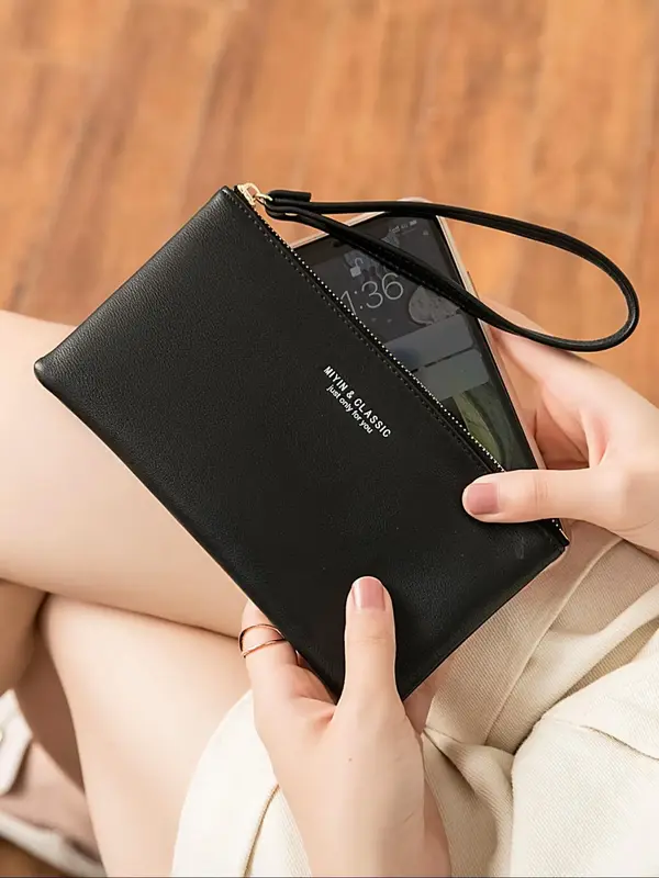 Women's Fashionable Letter Detail Zipper Long Wallet, Casual Pu Leather Wristlet for Women, Trendy Versatile High-quality Dai...