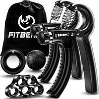FitBeast 5-Piece Set Hand Grip Strengthener Workout Kit (5 Pack), 2 Forearm Grip Adjustable Resistance Hand Gripper, Finger S...