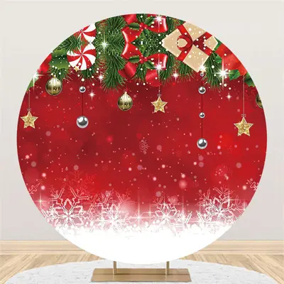 Aperturee Snowflake With Christmas Ball And Gift Round Backdrop | Diy Christmas Backdrop | Christmas Photo Backdrop | Christm...
