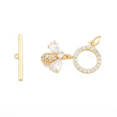 Brass Pave Clear Cubic Zirconia Toggle Clasps