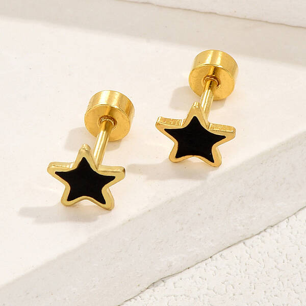 Fashionable black screw pattern droplet glue pentagram earrings for women