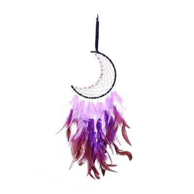 Moon Woven Net/Web with Feather Pendant Decoration