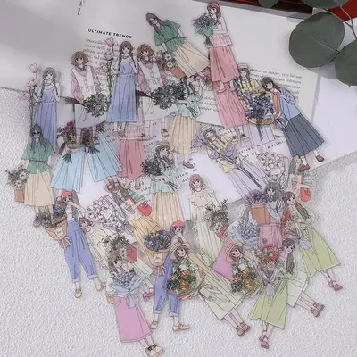 Girl & Flower Pattern Decorative Sticker, Scrapbooking & Journal Making Material Paper, DIY Decorative Sticker For Stationery...