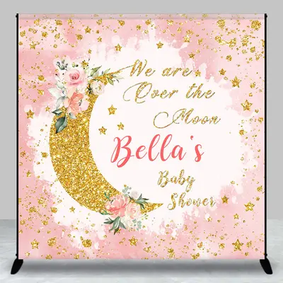 Glittle Pink Over The Moon Custom Baby Shower Backdrop - Aperturee