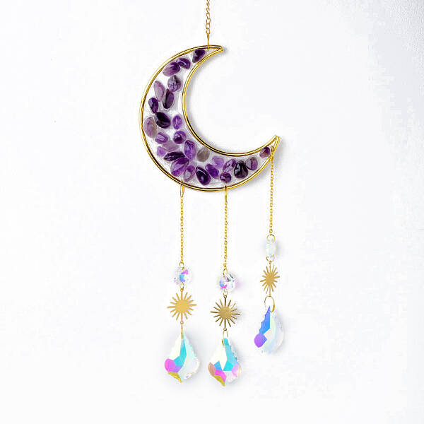 Natural Amethyst Chips Moon Pendant Decoration