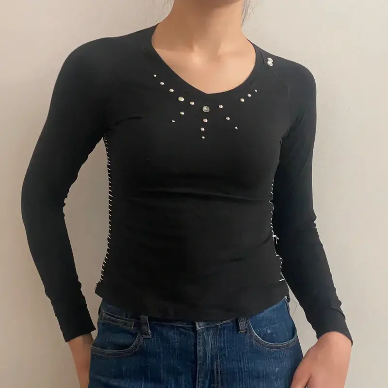 Unbranded Long Sleeve Top - XS Black Cotton