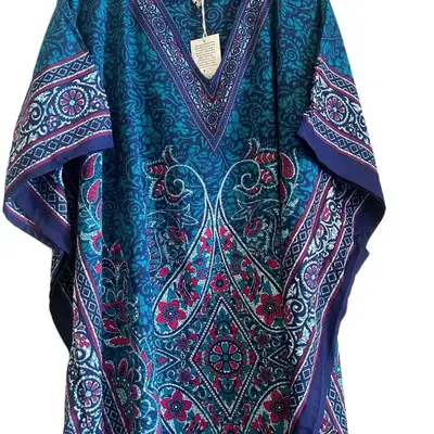 Plus Size Kaftan Dress for Women - Casual Summer Dress with V-Neckline and Embroidered Design