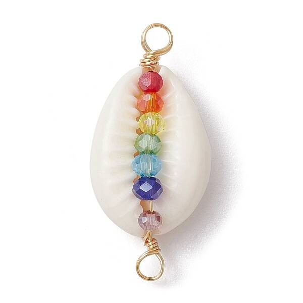 Natural Shell Copper Wire Wrapped Connector Charms