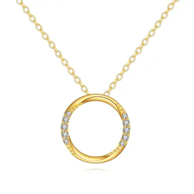 14K Gold Moissanite Round Pendant Necklace