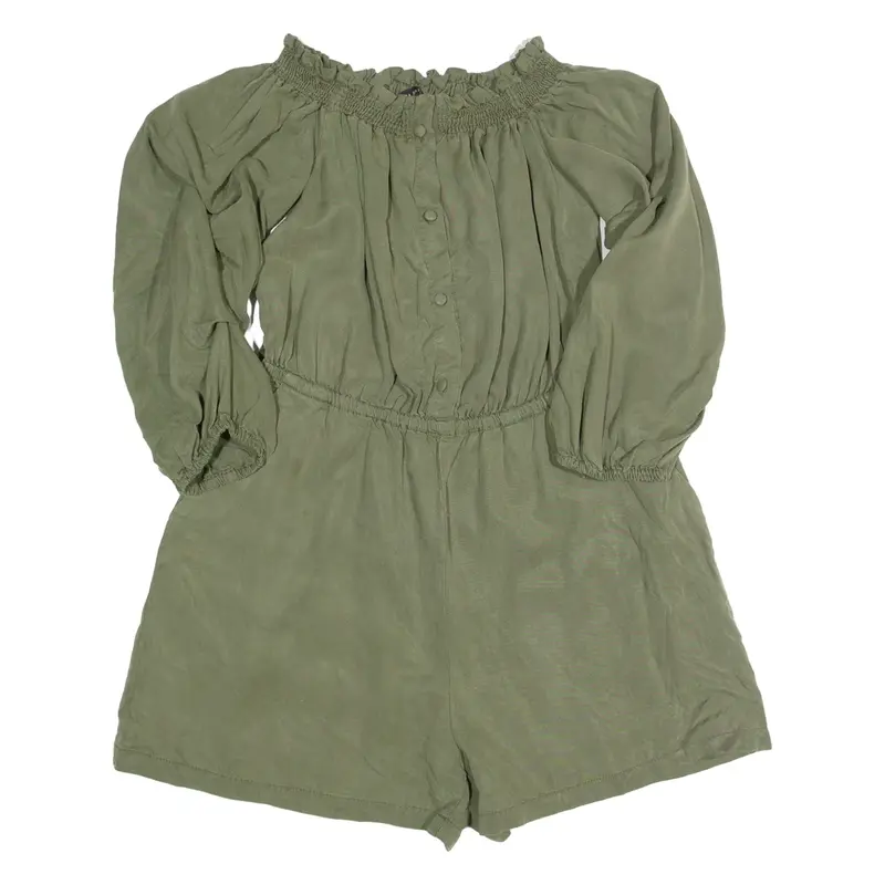 ZARA BASIC Off The Shoulder Womens Playsuit Green Wide-Leg M