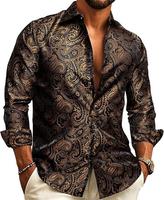 AILISUS Men's Paisley Black Gold Jacquard Long Sleeve Dress Shirt Plus Size Breathable Anti-wrinkle Button Down Prom Shirt Lu...