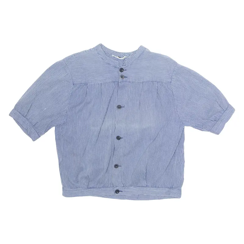 MARSUM Womens Printed Top Blue Button Neck Pinstripe XL