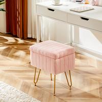【Deal】Sweet Furniture S - Vanity Stool Chair with Storage, Ottoman Faux Fur Soft Padded Makeup Footstools Seat with 4 Met...