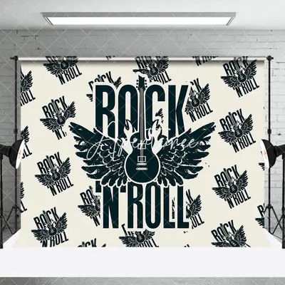 Retro Beige Black Repeated Rock N Roll Wing Backdrop