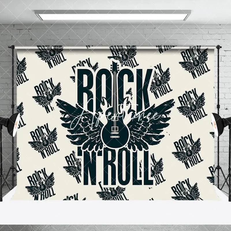 Retro Beige Black Repeated Rock N Roll Wing Backdrop