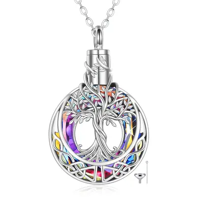 Sterling Silver Crystal Tree Of Life & Celtic Knot Urn Necklace for Ashes
