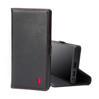 Samsung Galaxy S22 Ultra Leather Wallet Case (with Stand Function) - Black with Red Detail