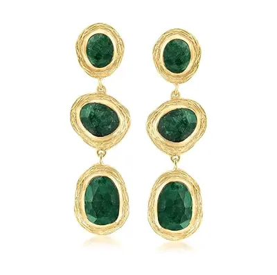 10K Gold 18 CT.T.W. Emerald Station Drop Earrings