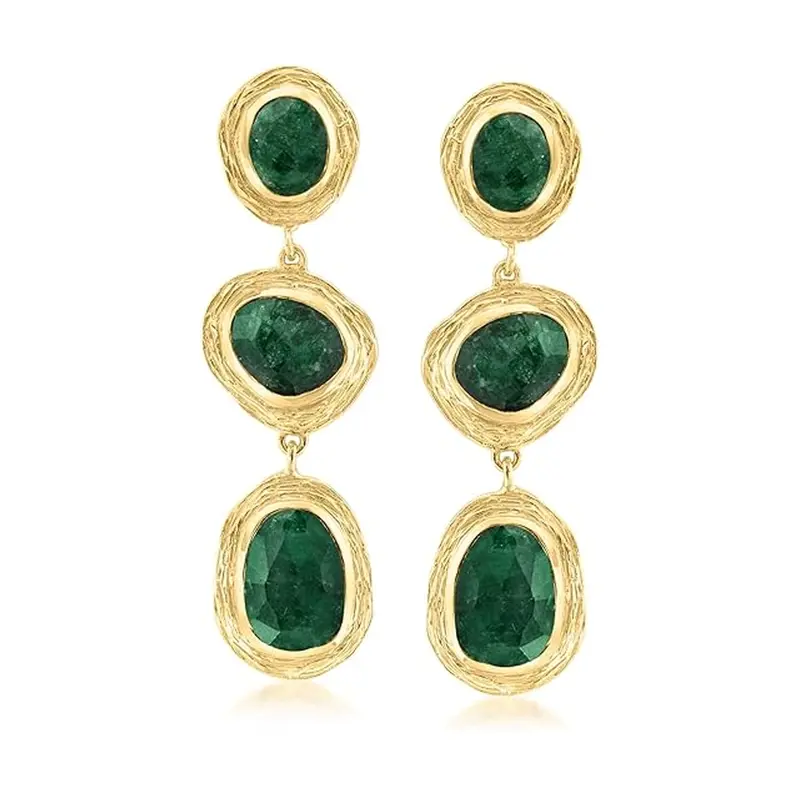 10K Gold 18 CT.T.W. Emerald Station Drop Earrings