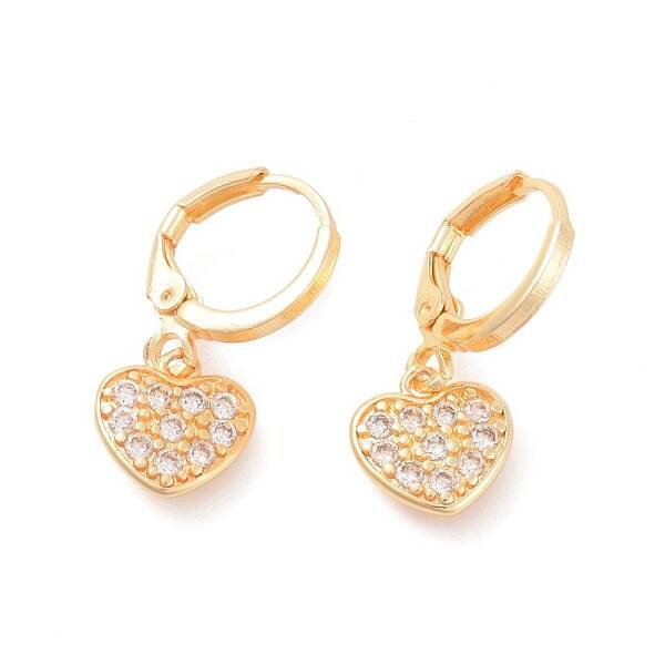 Brass Micro Pave Cubic Zirconia Dangle Hoop Earrings