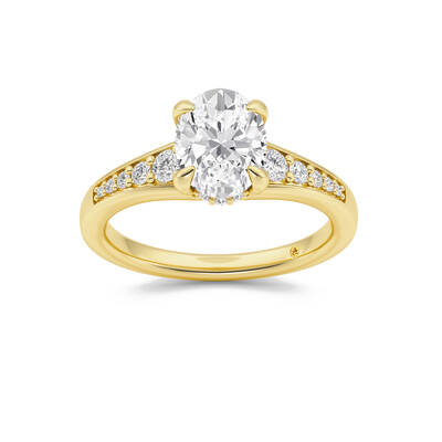 Bloom Tapered Pavé Set Hidden Halo Oval Lab Grown Diamond Engagement Ring | 18K Yellow Gold 4 1/2 CT. TW.