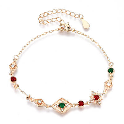 Colorful Cubic Zirconia Rhombus Link Bracelet