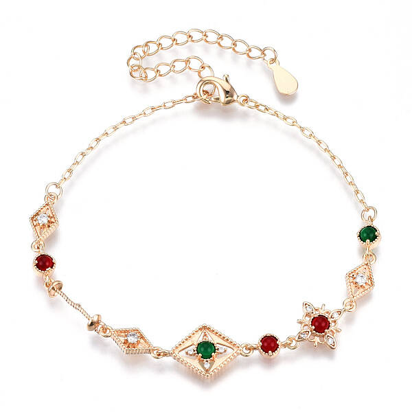 Colorful Cubic Zirconia Rhombus Link Bracelet