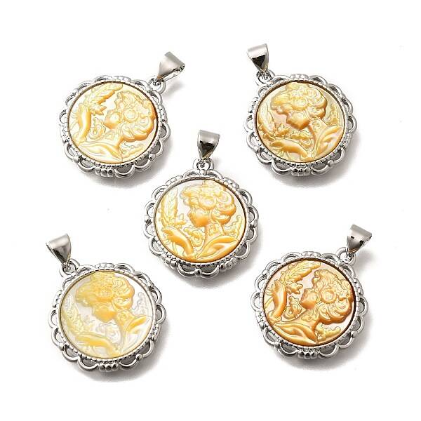 Brass with Natural Shell Carved Pendants