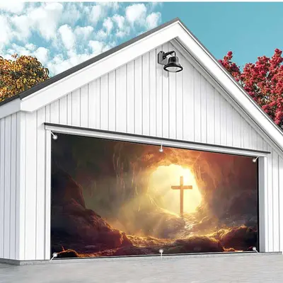 Aperturee Rugged Cave Sunrise Cross Easter Garage Door Banner, 8X4FT(2.4X1.2M), 22.65 USD, garage door banners, NYCD5I94-A