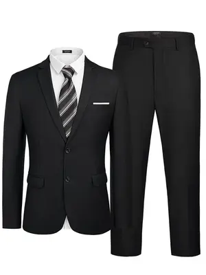2 Piece Suits Set Slim Fit Tuxedo Jacket Suits (US Only), Black / S